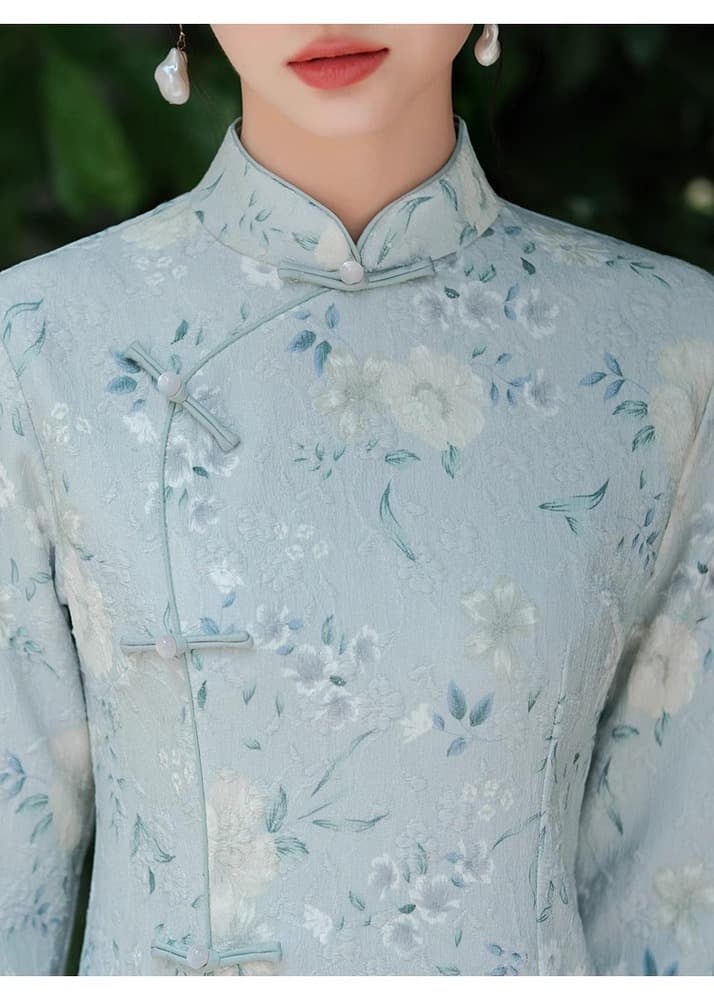 花柄刺繍入り七分袖改良チャイナドレス
