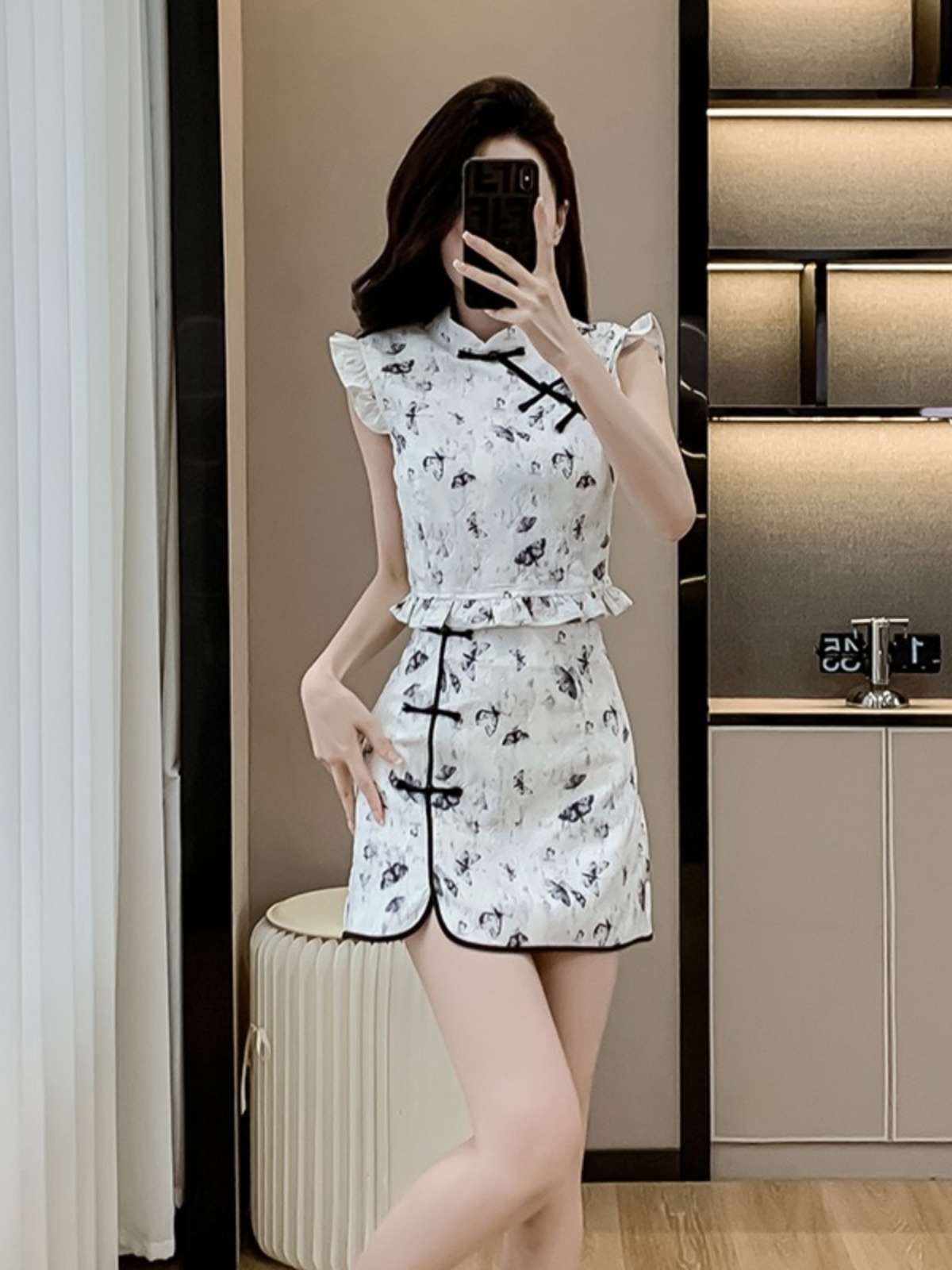 チャイナ服 モノトーン ミニ セットアップ ドレス