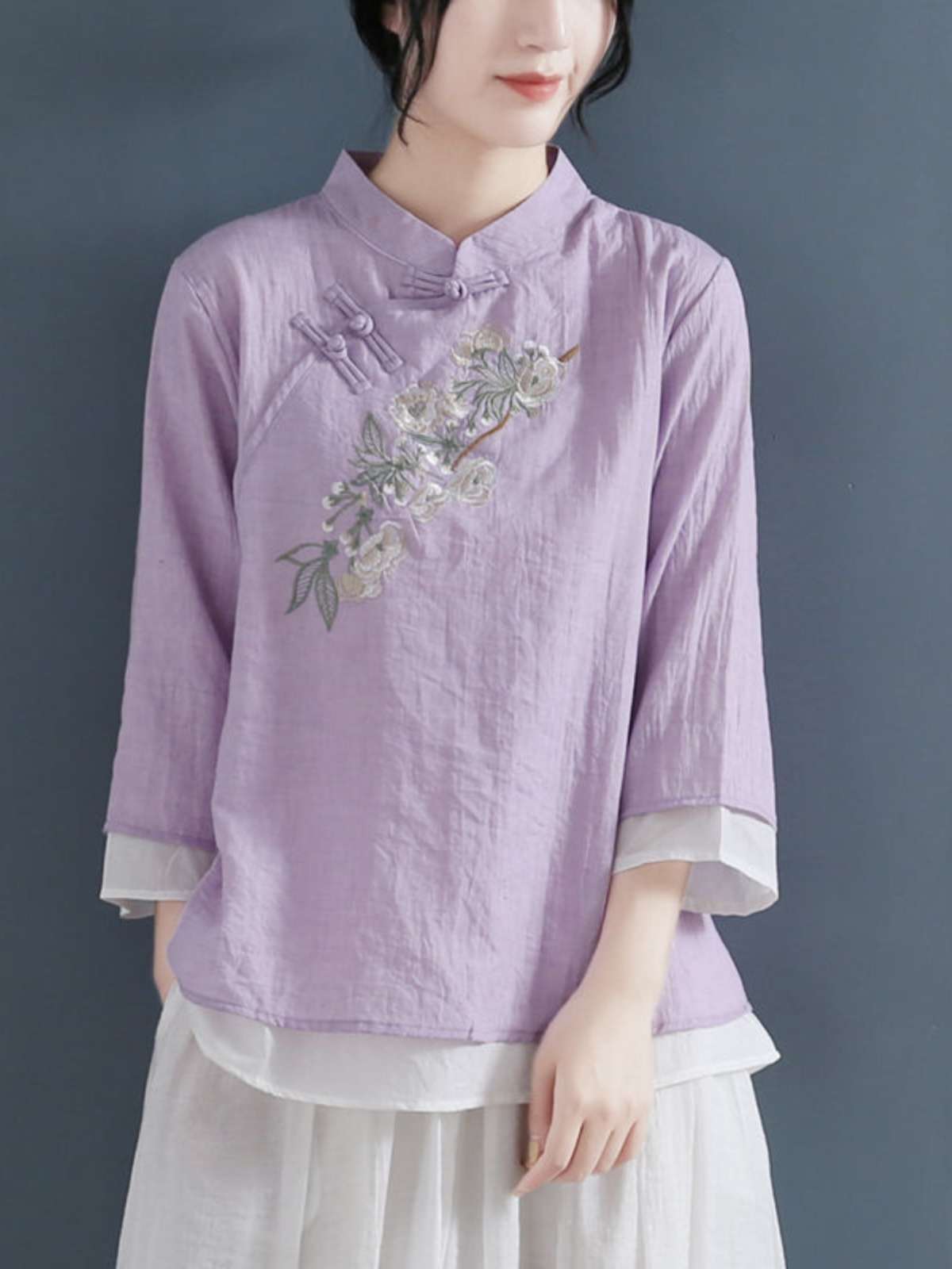 チャイナ 服 大人可愛い 刺繍チャイナ風トップス