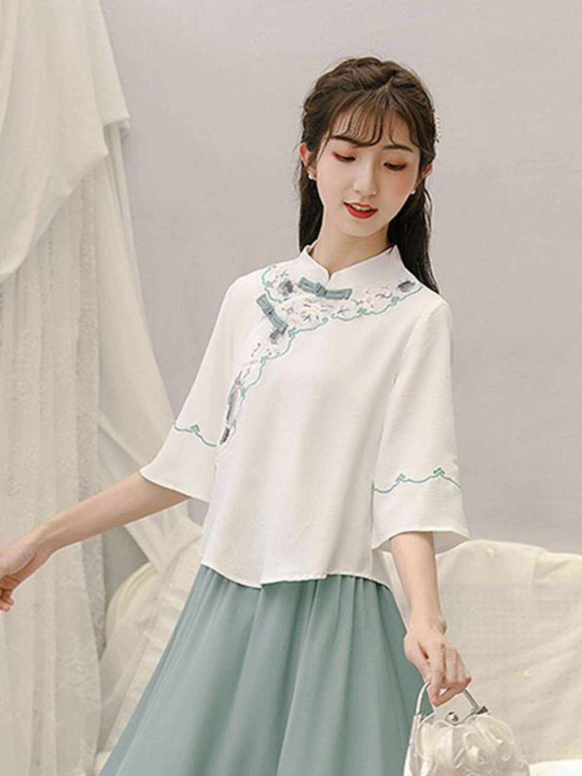 花鳥刺繍セパレート式チャイナ風スカートセット