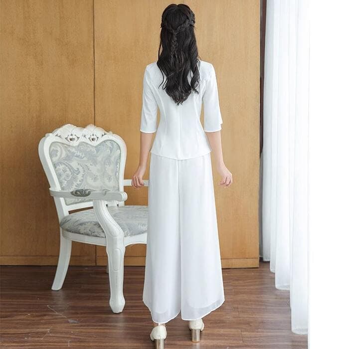 チャイナ服 フレッシュ ホワイト チャイナシャツ