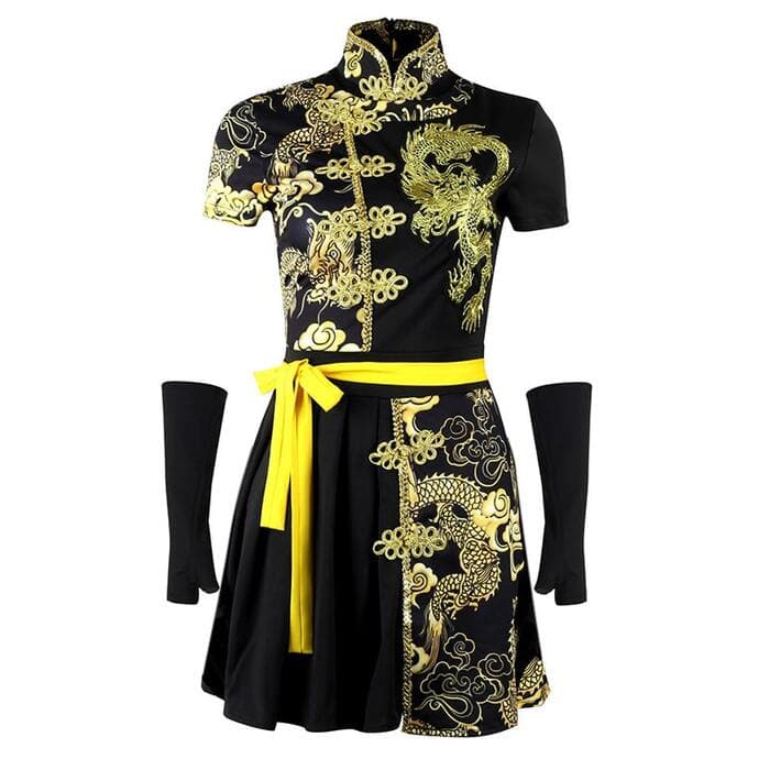 龍鳳刺繍チャイナ服セットアップミニ丈ワンピース