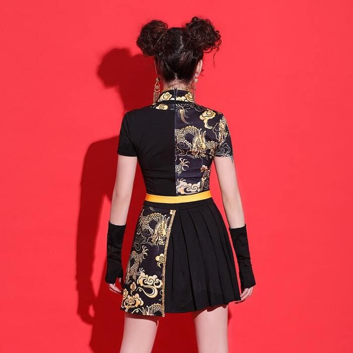 龍鳳刺繍チャイナ服セットアップミニ丈ワンピース