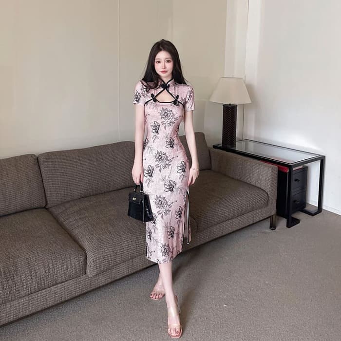 花柄刺繍セクシースリット入りチャイナドレス