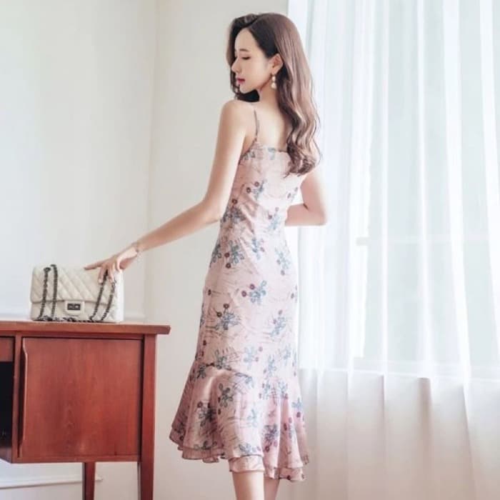 花柄シフォン切り替えキャミソールワンピース
