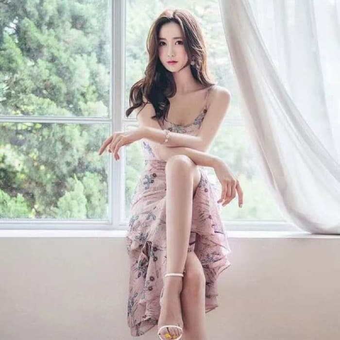 花柄シフォン切り替えキャミソールワンピース