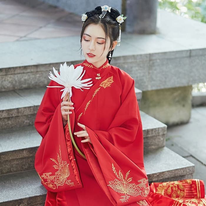 鳳凰刺繍ゆったり袖漢服風チャイナ服セットアップ
