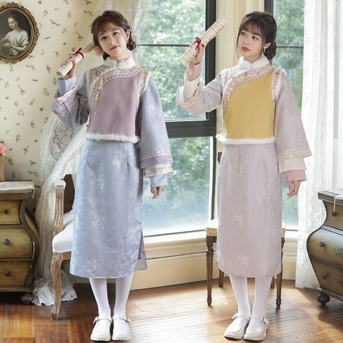 刺繍装飾華やか立襟チャイナ服セットアップ