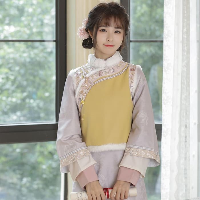 刺繍装飾華やか立襟チャイナ服セットアップ