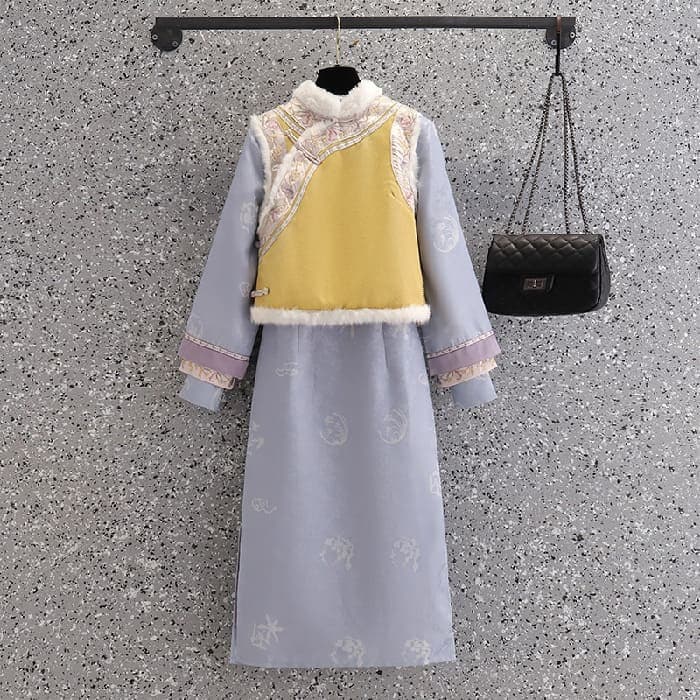 刺繍装飾華やか立襟チャイナ服セットアップ