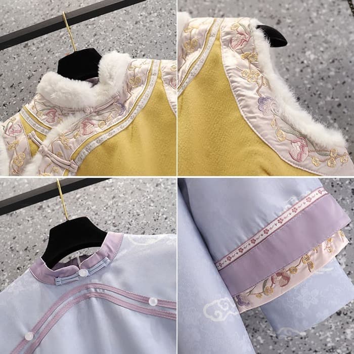 刺繍装飾華やか立襟チャイナ服セットアップ