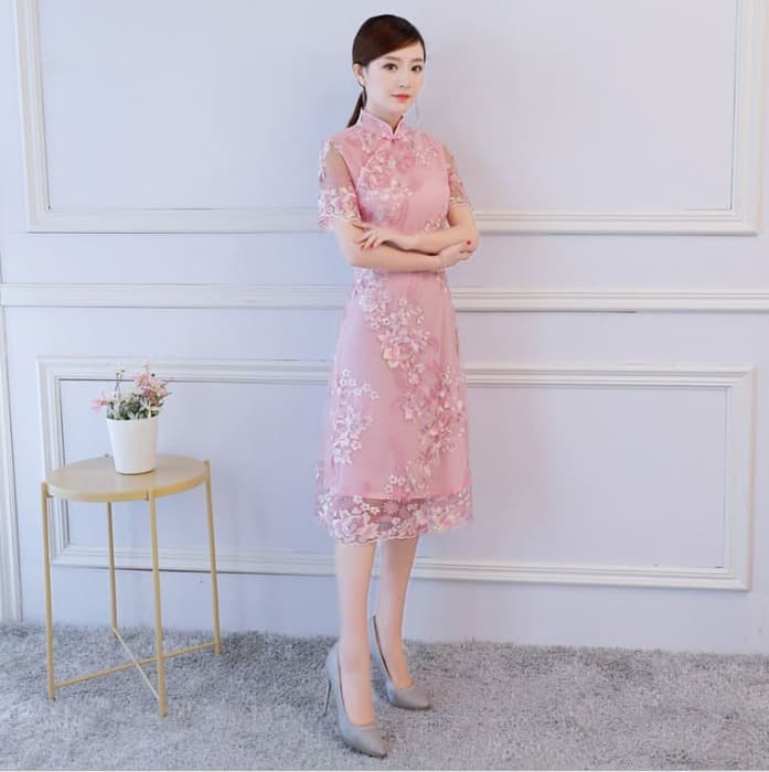 チャイナ服 透け感レース チャイナワンピース
