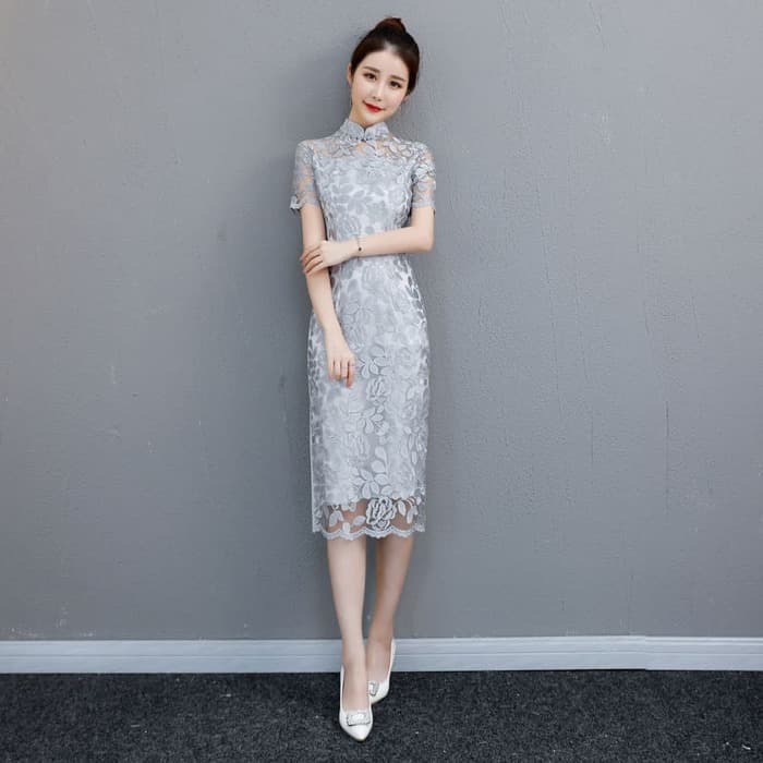 チャイナ服 首元のレース セクシーチャイナドレス