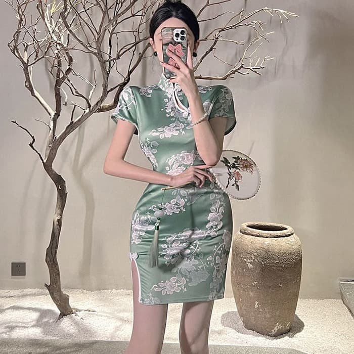 チャイナ服 グリーン タイト チャイナドレス