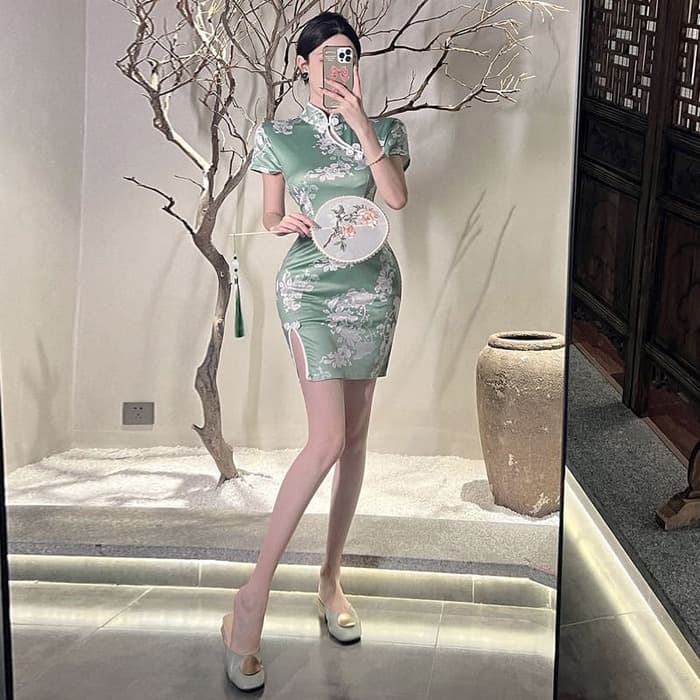 チャイナ服 グリーン タイト チャイナドレス