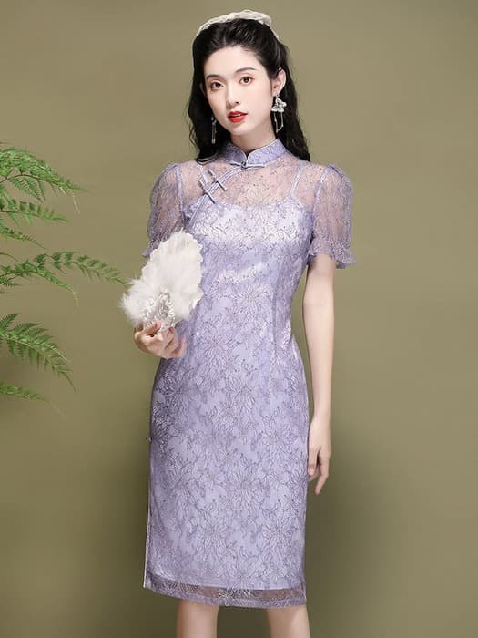 チャイナ服 パステルパープル チャイナドレス