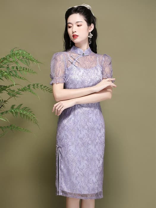 チャイナ服 パステルパープル チャイナドレス
