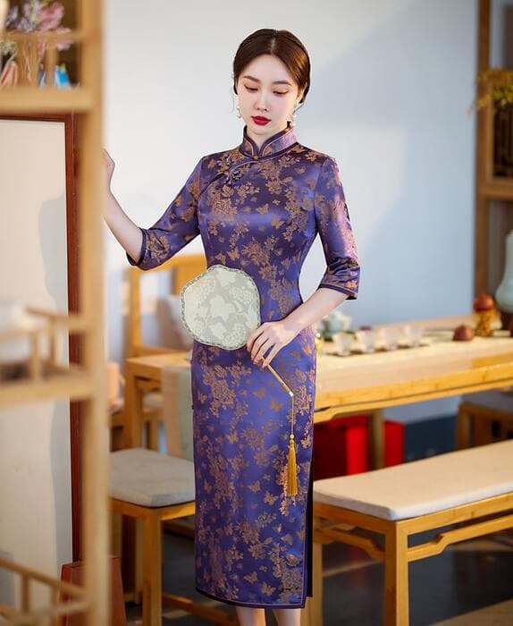 チャイナ服 シルク 七分袖 チャイナドレス