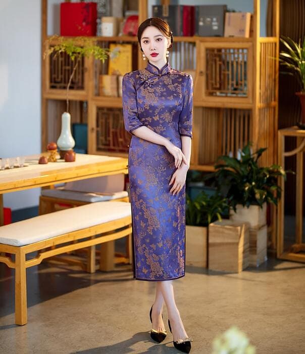 チャイナ服 シルク 七分袖 チャイナドレス