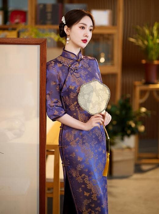 チャイナ服 シルク 七分袖 チャイナドレス