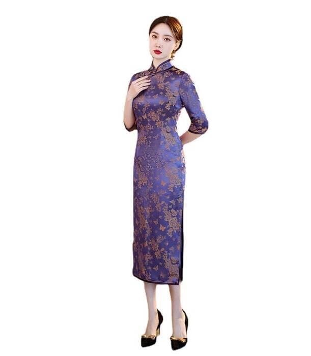 チャイナ服 シルク 七分袖 チャイナドレス