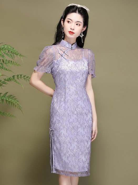 チャイナ服 パステルパープル チャイナドレス