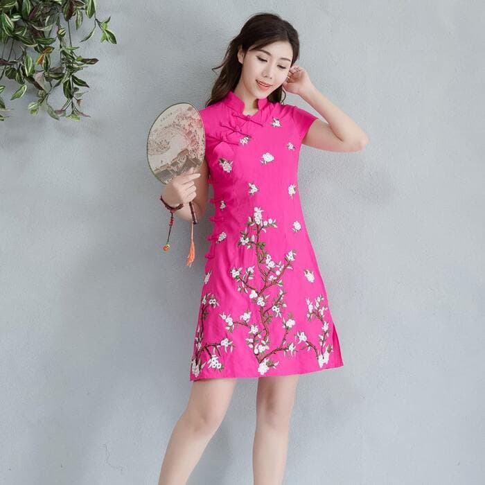 チャイナ服 膝上丈 半袖 チャイナドレス