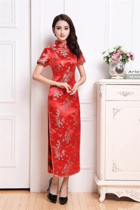 チャイナ服 ハーフスリーブロングチャイナドレス