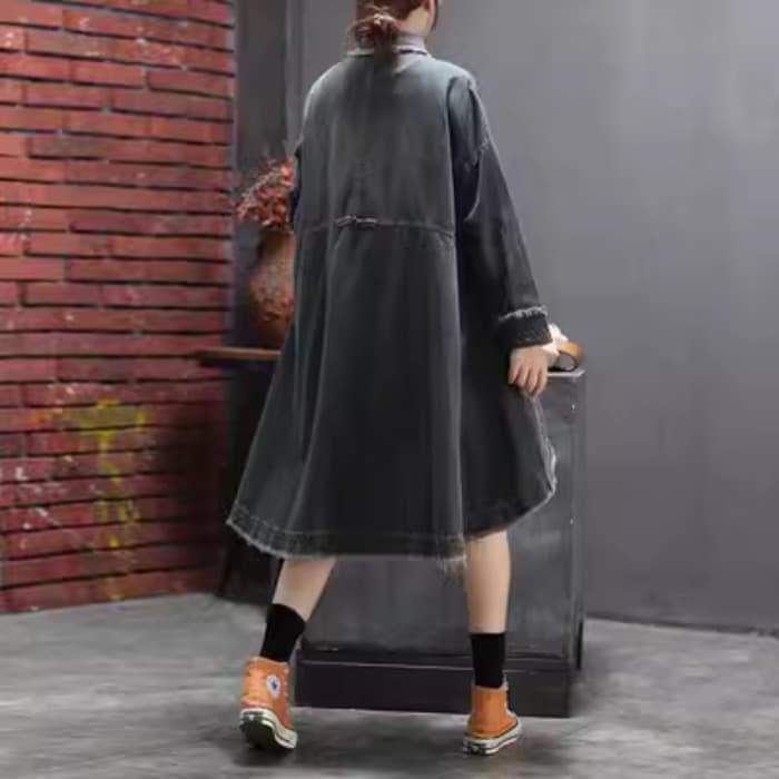 チャイナ服 レトロ バックル チャイナ風 ロングデニムジャケット チャイナジャケット