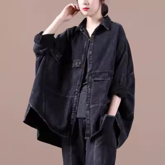 チャイナ服 レトロ バックル チャイナ風 ロングデニムジャケット チャイナジャケット
