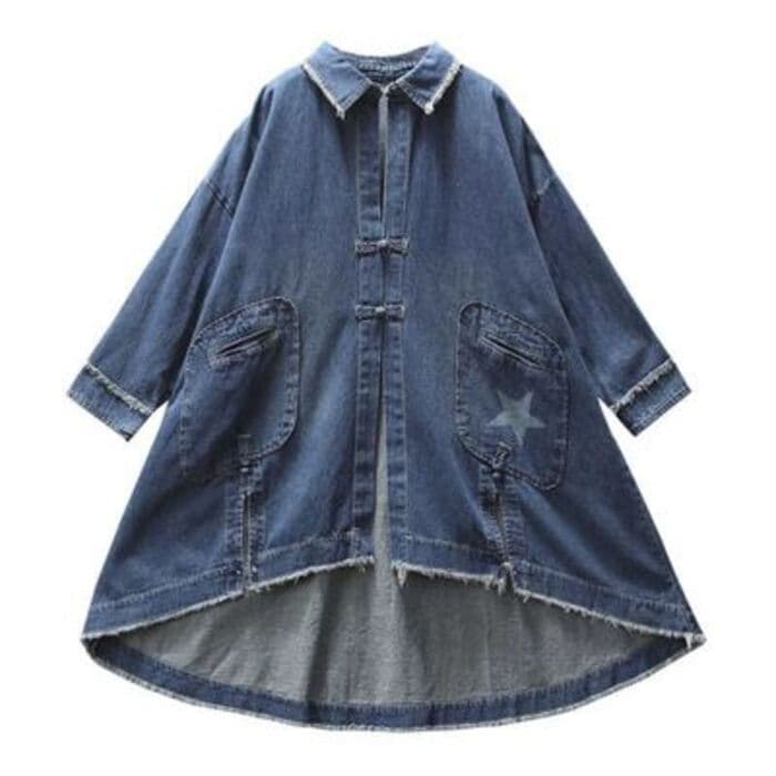 チャイナ服 レトロ バックル チャイナ風 ロングデニムジャケット チャイナジャケット