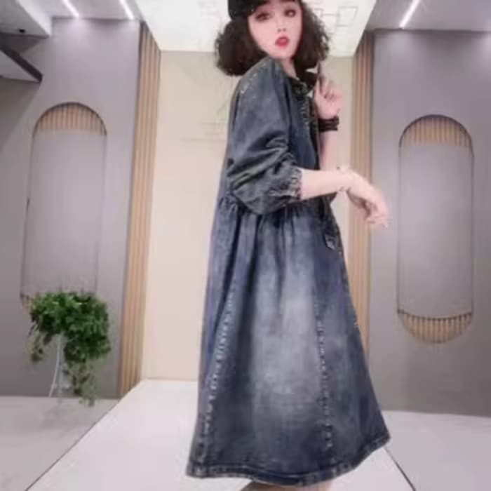 チャイナ服 個性的 デニムワンピ ミッドレングス チャイナワンピース