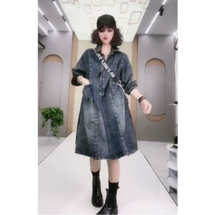 チャイナ服 個性的 デニムワンピ ミッドレングス チャイナワンピース