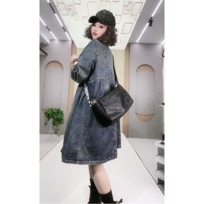 チャイナ服 個性的 デニムワンピ ミッドレングス チャイナワンピース