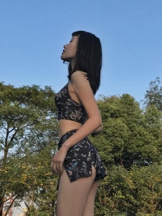 チャイナ服 ドラゴンデザインのセパレートブラックチャイナ水着
