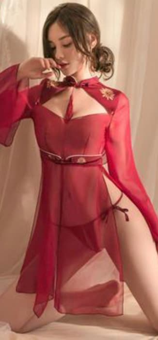 チャイナ服 セクシー 深紅 チャイナランジェリー チャイナセットアップ