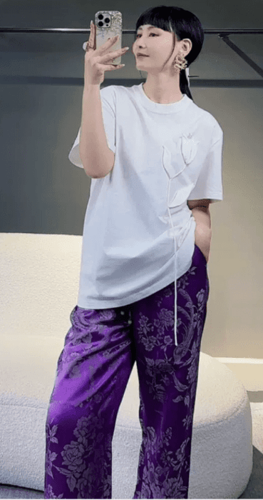 チャイナ服 チューリップ デザイン Tシャツ チャイナ ワイドパンツ