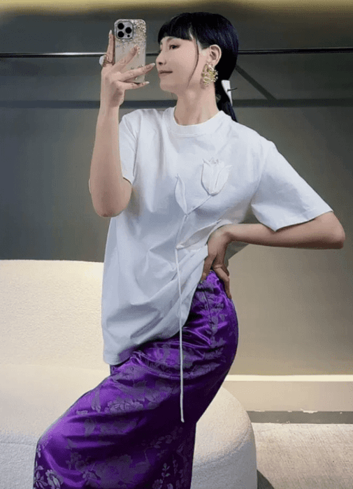 チャイナ服 チューリップ デザイン Tシャツ チャイナ ワイドパンツ