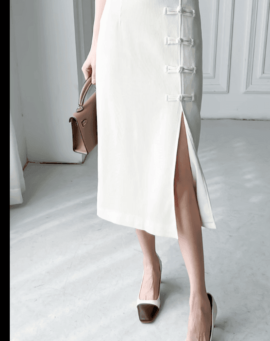 チャイナ服 カラフルデザインのオフィスカジュアルチャイナスカート