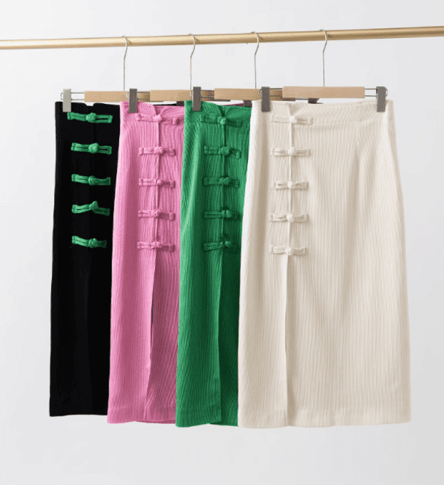 チャイナ服 カラフルデザインのオフィスカジュアルチャイナスカート