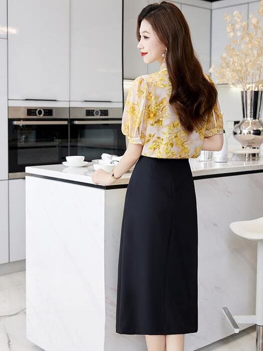 チャイナ服 チャイナスカート オフィスカジュアル風 ひざ丈