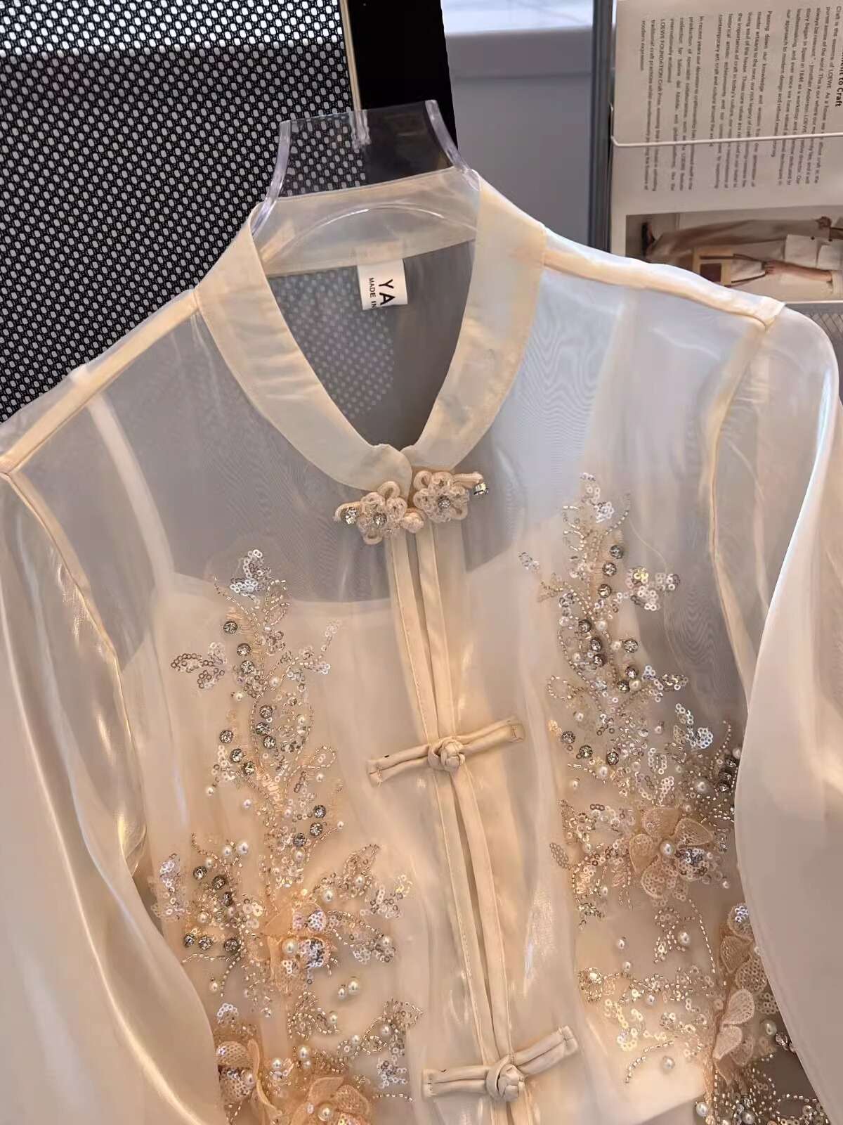 チャイナ服 シースルー ビジュー ブラウス