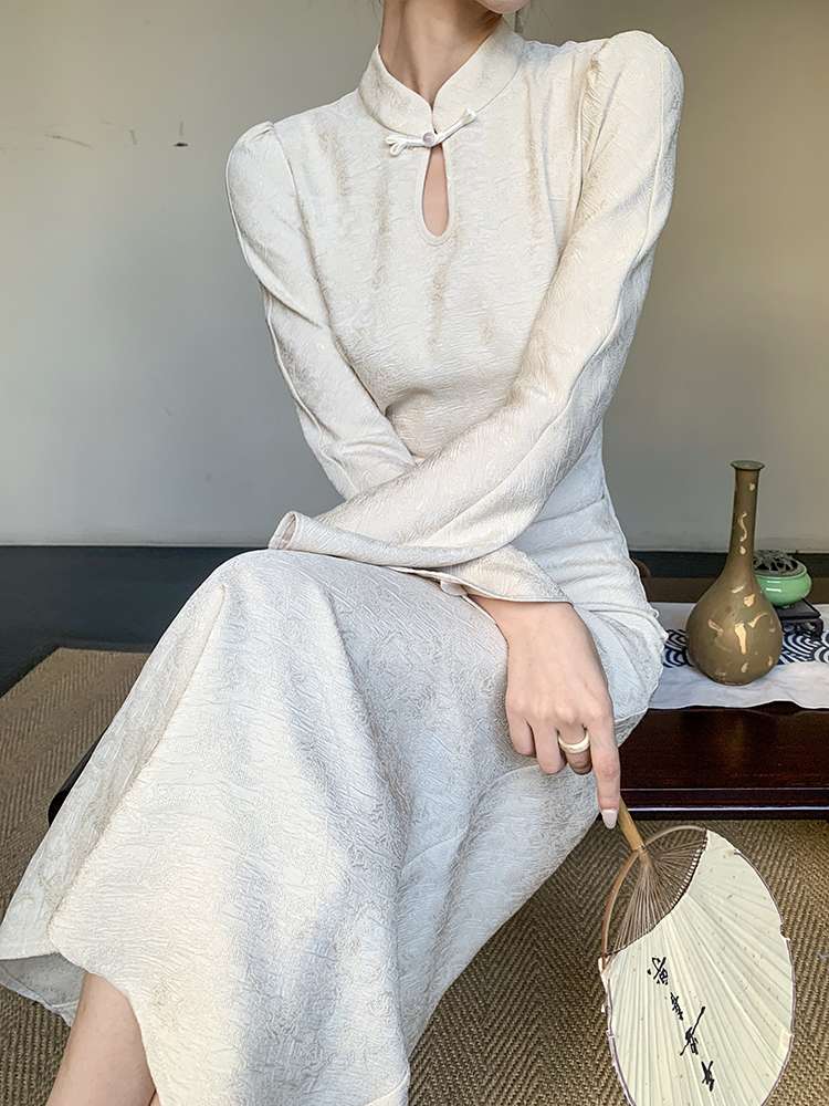 チャイナ服 長袖 フレア ドレス