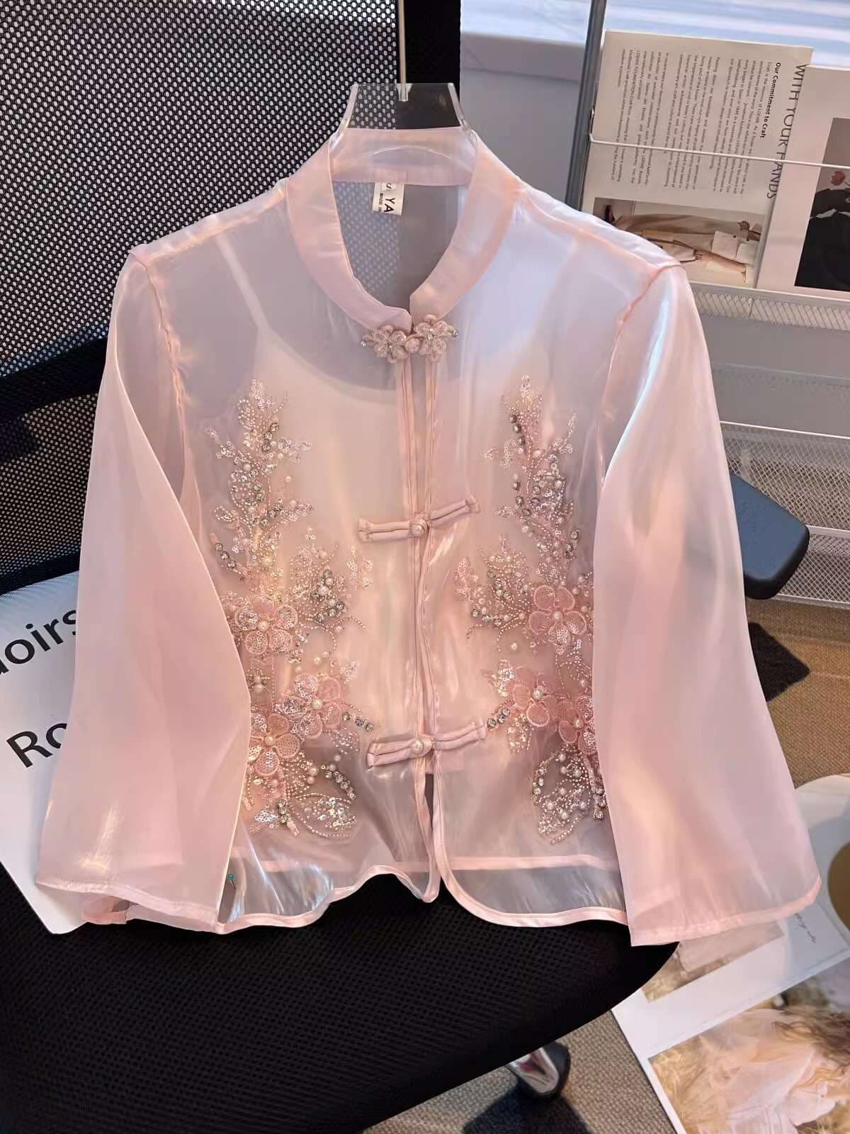 チャイナ服 シースルー ビジュー ブラウス