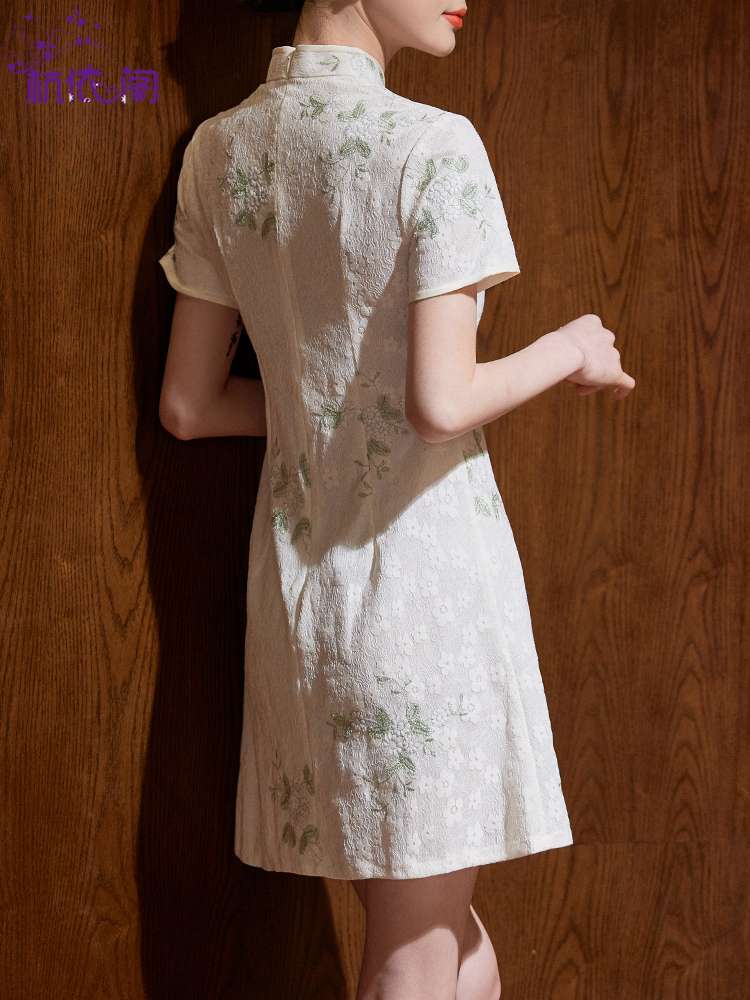 チャイナ服 ミニ ホワイト ドレス