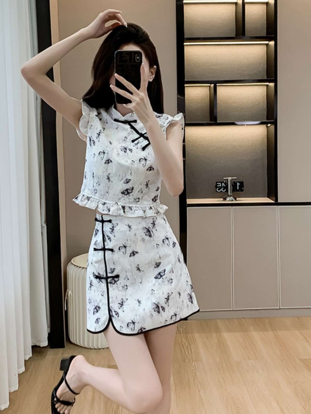 チャイナ服 モノトーン ミニ セットアップ ドレス