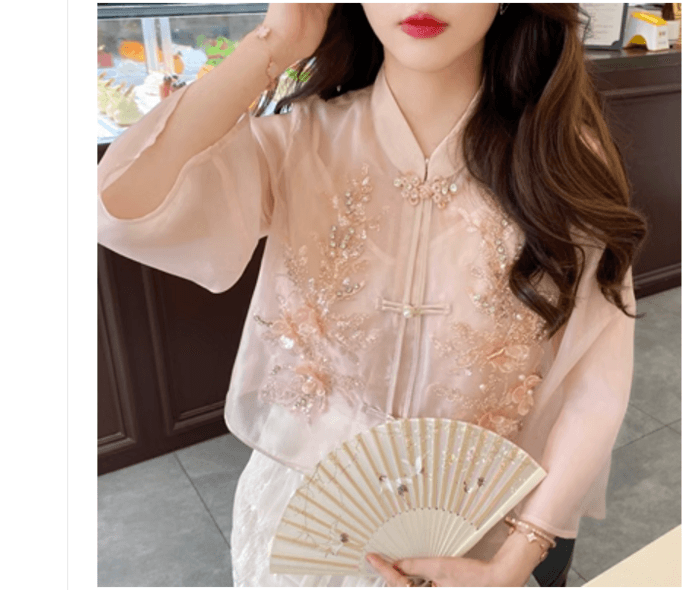 チャイナ服 透け感 レース チャイナシャツ
