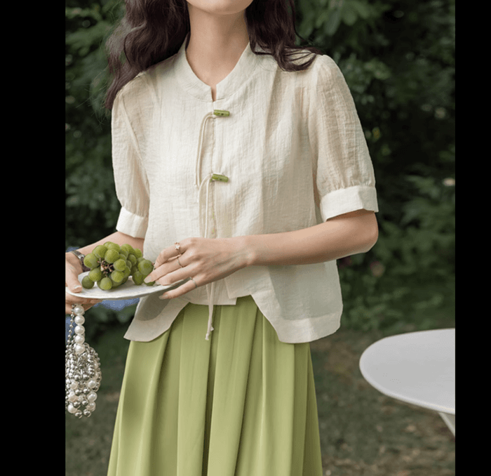 THE 定番シンプルチャイナシャツ フロッグボタン