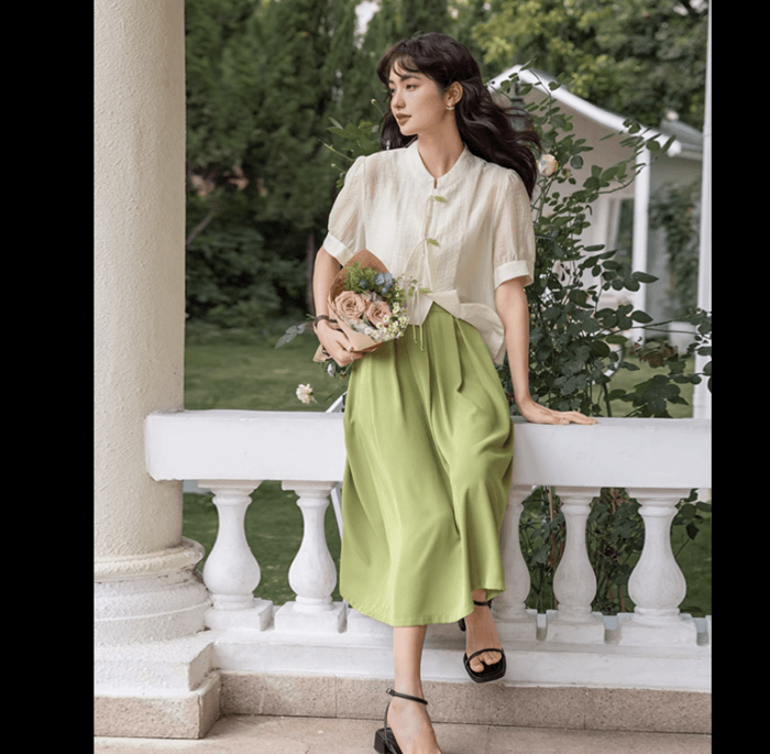 THE 定番シンプルチャイナシャツ フロッグボタン