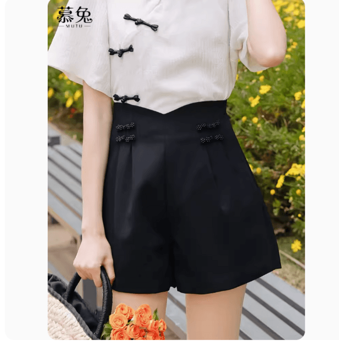 チャイナ服 チャイナボタン ショート丈 シンプル チャイナパンツ
